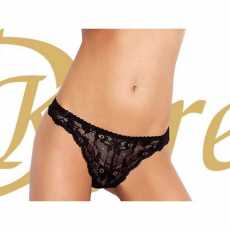 DKaren Lingerie Thong Style Knickers in Black Lace (P07) [ UK SIZE 10 ]