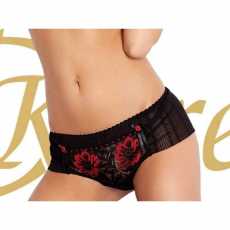 DKaren Lingerie [ UK SIZE 12 ] Red & Black Shorty Briefs with Floral Lace...