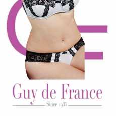 Guy de France Women's Claudine Ivory Black Satin and Lace Thong (58047)