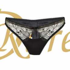 DKaren Lingerie Black & Skintone Thong with 'Tattoo' Lace Design (M01) [ UK...