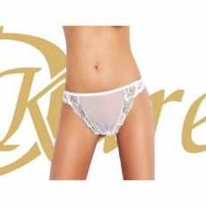 DKaren Lingerie White Thong Style Knickers with Lace (P09) [ UK SIZE 14 ]