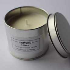Linen scented soy candle tin handmade in Wales