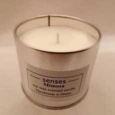 Mimosa scented soy candle tin handmade in Wales