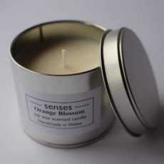 Orange Blossom scented soy candle tin handmade in Wales