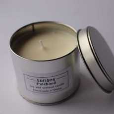 Patchouli scented soy candle tin handmade in Wales