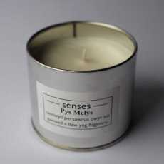 Pys Melys (sweet pea) scented soy candle tin handmade in Wales