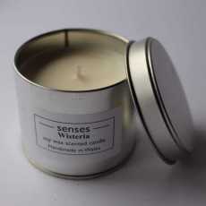 Wisteria scented soy candle tin handmade in Wales