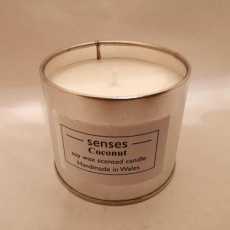 Coconut scented soy candle tin handmade in Wales
