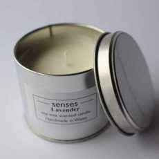 Lavender essential oil scented soy candle tin handmade in Wales