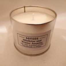 Mistletoe & Winter Jasmine scented soy candle tin handmade in Wales
