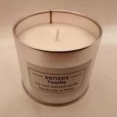 Vanilla scented soy candle tin handmade in Wales