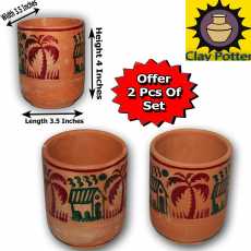 Clay Glass  2 Piece Set  Natural Cold Water  Pure Clay  Mitti ke Glass