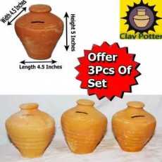 Money Saving ATM Clay Pots for Kids  3 Piece  Easy to Carry  Gullak  Clay...