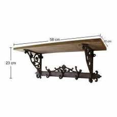 Ornate Wooden Rustic Wall Shelf with Cast Iron Coat Hooks Home Hall Decor Gift