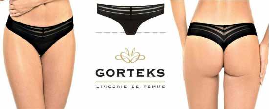 'Gorteks Lingerie' Luna Black Sheer Powermesh Thong Knickers (UK Sizes 10 - 20)