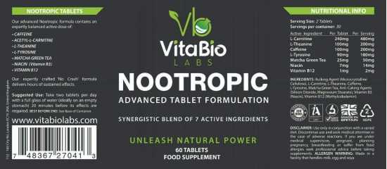 Nootropic Brain Booster Supplements Cognitive Enhancer, 60 tablets focus capsule
