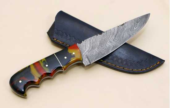 Custom Handmade Reddish Black Bowie Knife Hunting Damascus Kitchenware