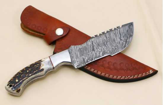 Custom Handmade Tracker Sambar Stag Antlers Bowie Knife Hunting Damascus...