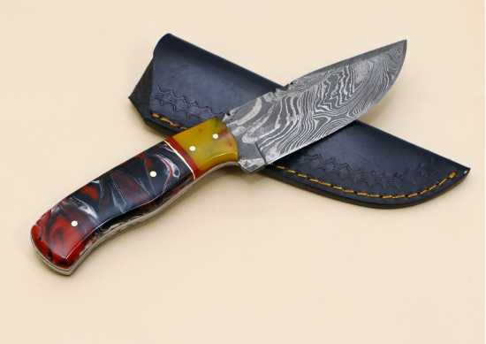 Custom Handmade Reddish Blue Bowie Knife Hunting Damascus Kitchenware