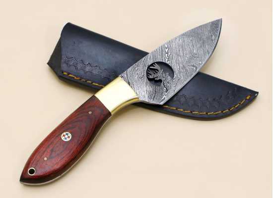 Custom Handmade Stag design Dollar wood Bowie Knife Hunting Damascus Kitchenware