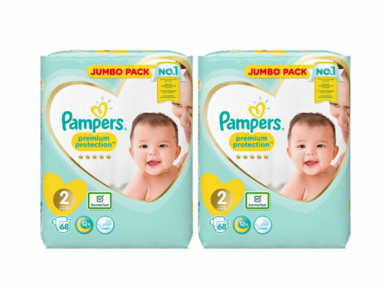 Pampers Premium Protection Nappies Size 2, 2 x 68 Jumbo Pack