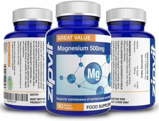 Magnesium 500mg, 90 Vegan Tablets. 3 Months Supply. Supports Muscle and Bone