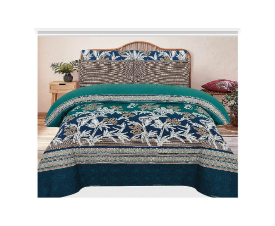 King Size Multi Color Printed Bed Sheet (98"x95") + 2 Pillow Case (19"x29")