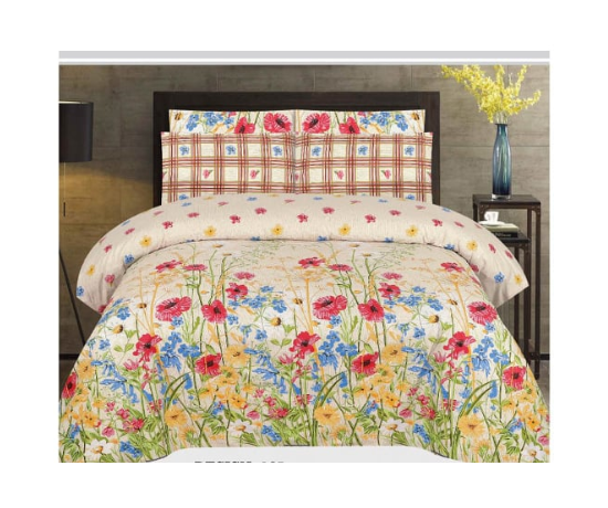 King Size Multi Color Printed Bed Sheet (98"x95") + 2 Pillow Case (19"x29")