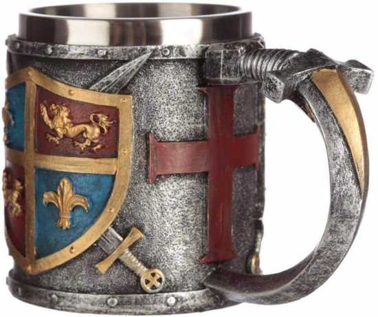 Collectable Decorative Coat of Arms Tankard Cup Tea Mug Gift Red Cross Sword