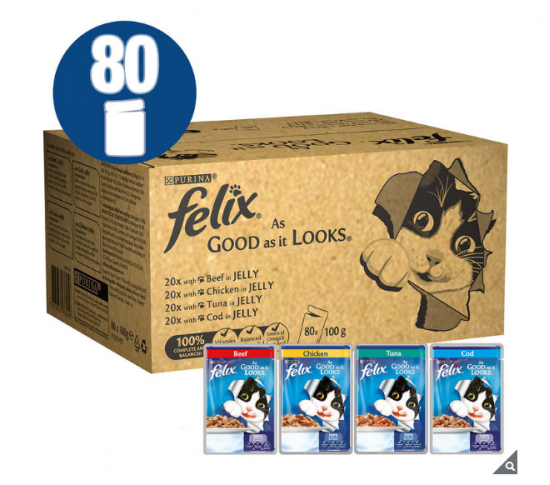 Felix As Good As It Looks Cat Food Fish and Poultry in Jelly 80 x 100g (80...