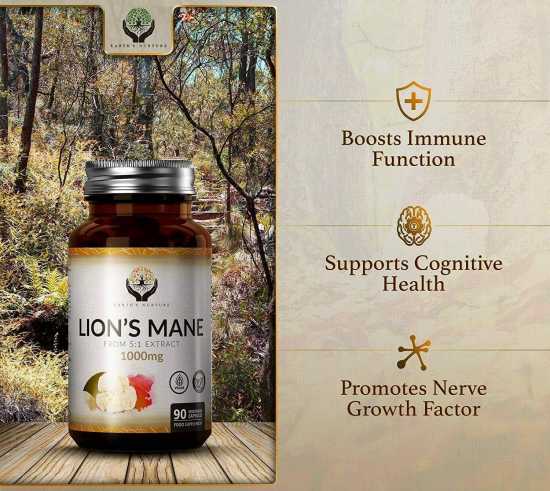 Earth's Lions Mane Mushroom (LMM) Capsules || 5X Concentrated 5:1 Extract 1000mg