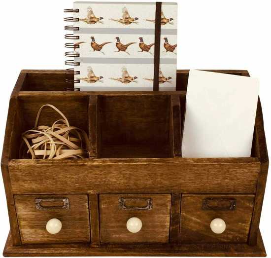 Rustic Desk Old Look Organiser with Drawers 37cm Brown Large Organizer Storage