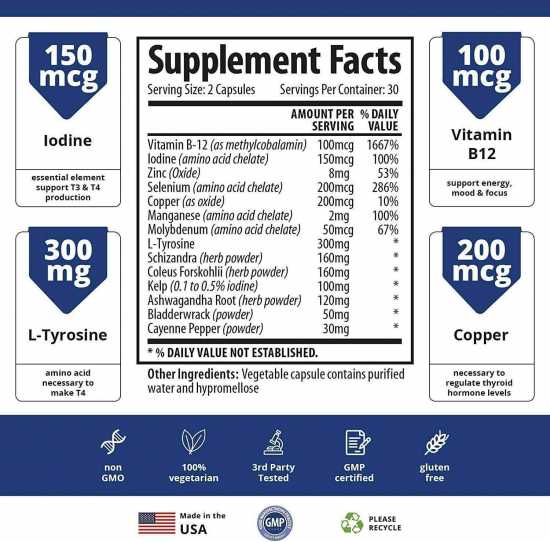 Thyroid Support Supplement with Iodine - Metabolism, Energy & Focus Formula