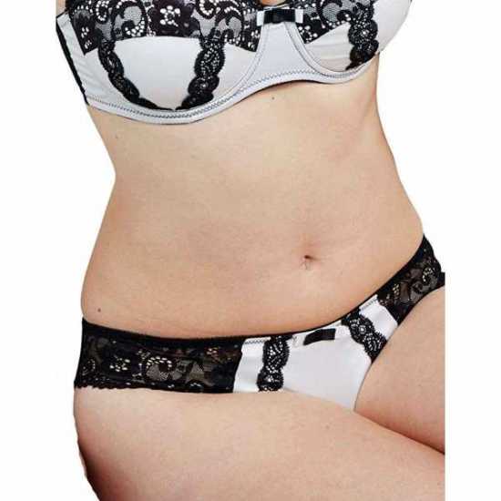 Guy de France Women's Claudine Ivory Black Satin and Lace Thong (58047)