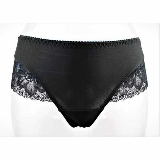 Kostar Lingerie Black Lycra Brief Knickers with Pretty Lace Detail Trim (421)