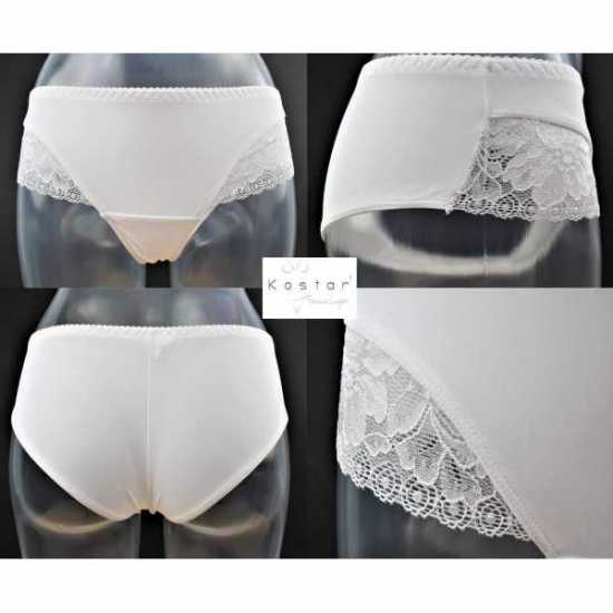 Kostar Lingerie White Lycra Brief Knickers with Pretty Lace Detail Trim (418)