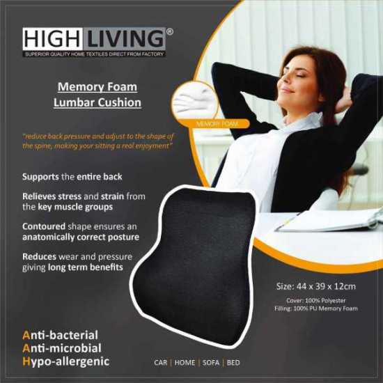 Highliving®Memory Foam Lumbar Back Support Cushion Home Car Auto Office Seat