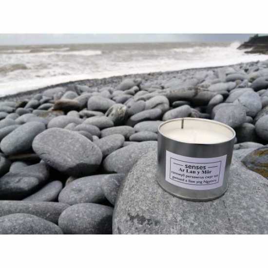 Ar Lan y Mor scented soy candle tin handmade in Wales