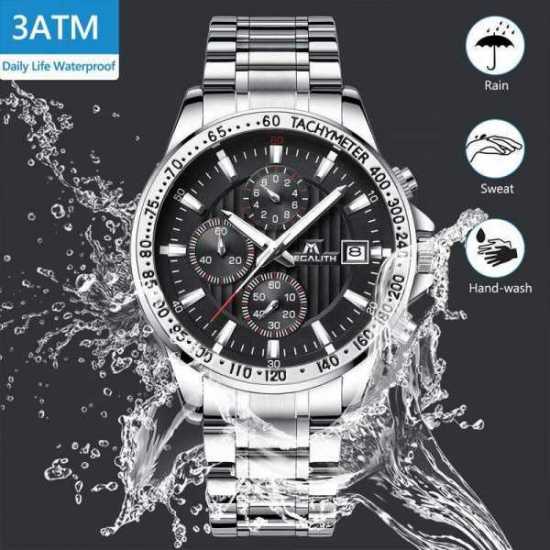 MEGALITH 8033M STAINLESS STEEL GENTS ANALOGUE QUARTZ CHRONOGRAPH WATCH FULLY...