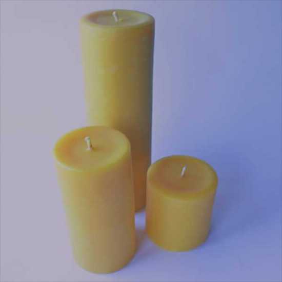 Set of Three Organic Beeswax Pillar Candles – Over 300 Hours Burning time -...