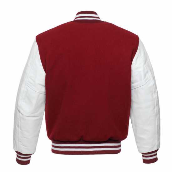 Classic Varsity Letterman bomber jacket- Red Wool Body & White Leather Sleeves