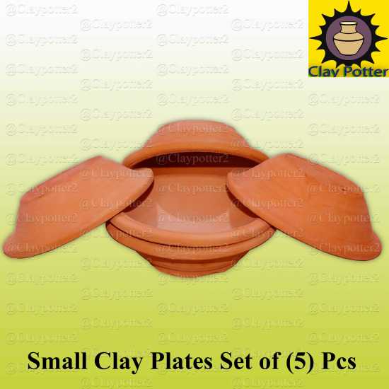 Small Clay Plates Set of (5) Pcs  Clay Dining Plates  Clay Pot  Multi Purpose...
