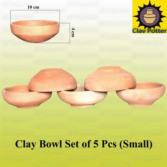 Clay Bowl  Mitti ki Piyali  Multi Purpose Pot  Set of 5 Pcs (Small)