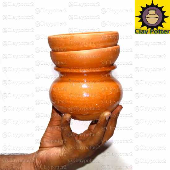 Small Clay Matki with 2 Bowls  Drinking Pot & Home Decor  Multi Purpose Pot