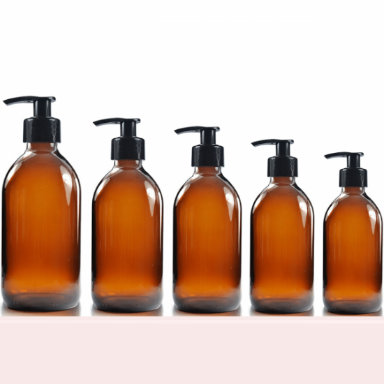 Amber Glass Bottle Soap Shampoo Dispenser Black Lotion Pump 300ml 500ml 1000ml