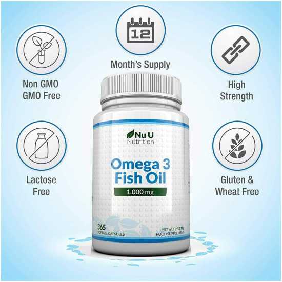 Omega 3 Fish Oil 1000mg 365 Softgels 1 Year Supply | Pure Fish Oil