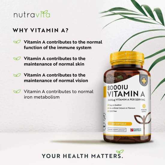 Vitamin A 8000IU – Maintenance of the Immune System, Normal Vision and Skin MAX