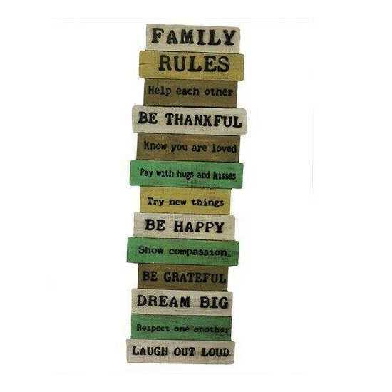 Rough Wooden Funny Signs - Big Family Rules Art Deco Home Room Hall Gift Words