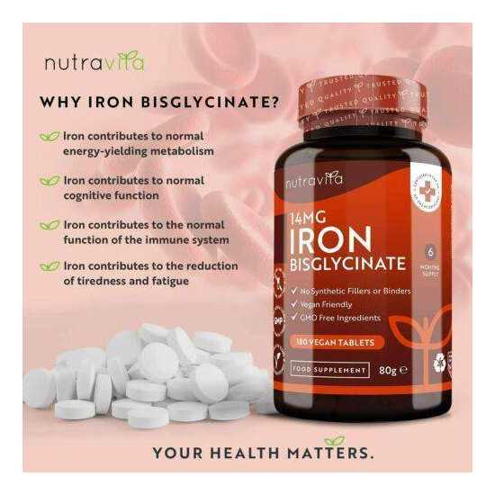 Iron Bisglycinate 14mg – 180 Vegan Tablets – Contributes to immune system