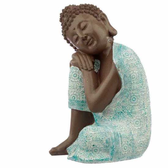 Decorative Spiritual Ornament Turquoise & Brown Buddha Figurine - Contemplation